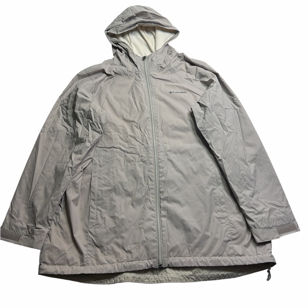 Columbia Hooded Rain Jacket Women 2X Gray Lightweight Waterproof Windbreaker